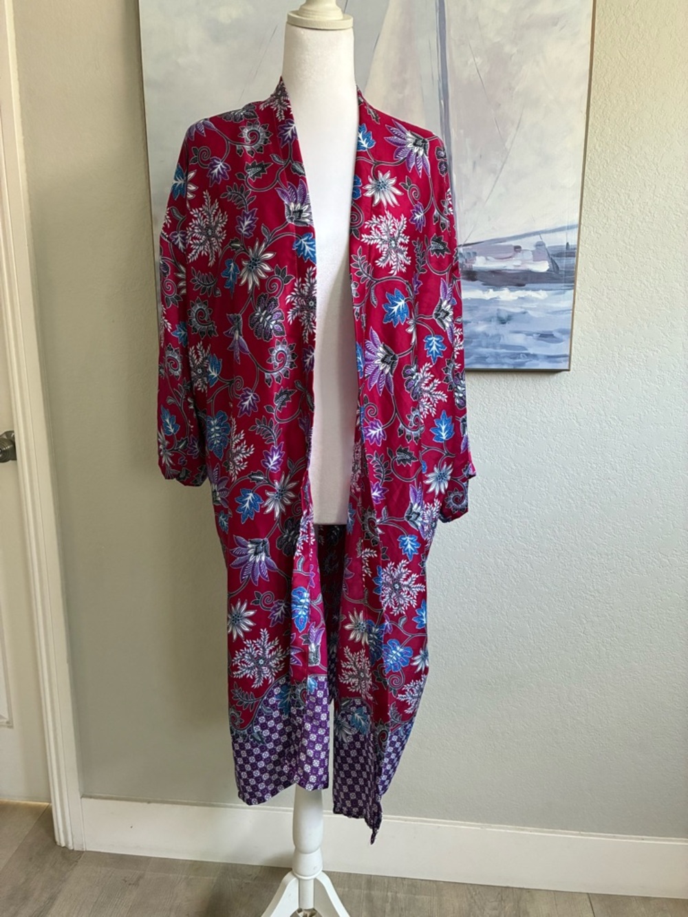 Women's Floral Silk Robe - Red